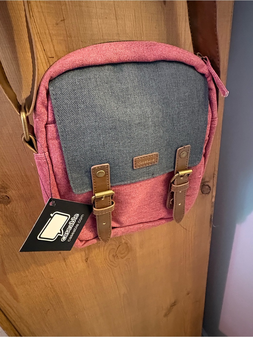 Caseable Pink and Gray Canvas Crossbody